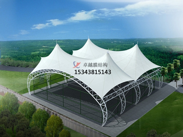 黔西南网球场膜结构顶盖/篮球场屋顶/门球场雨棚安装